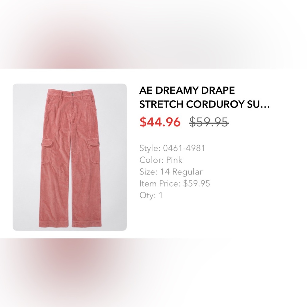 American Eagle Outfitters Dreamy Drape Stretch Corduroy High Waist Cargo Pants